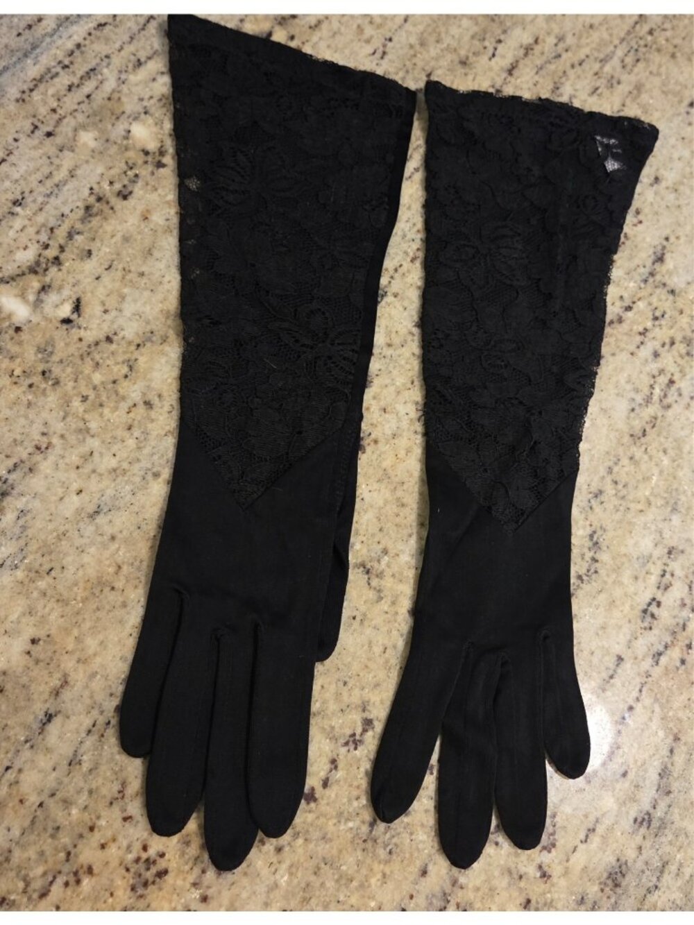 Vintage Womens Size S Black Rayon Lace Formal Long Gloves Goth Dark Fairy
